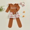 LZUBCPY My First Halloween Baby Girl Outfit Mama's Pumpkin Romper Bloomer Shorts Bow Socks Newborn Going Home Birthday Photo (Brown, 6-12 Months) view 3