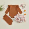LZUBCPY My First Halloween Baby Girl Outfit Mama's Pumpkin Romper Bloomer Shorts Bow Socks Newborn Going Home Birthday Photo (Brown, 6-12 Months) view 4
