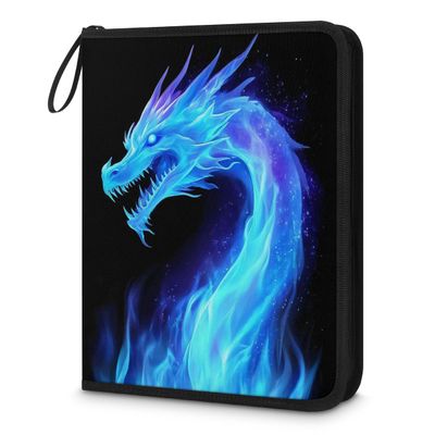 Kuquteed Blue Dragon Trading Card Binder 9 Pocket 900 Cards Holder Collector Album with 50 Removable Sleeves Gifts for Boys Girls Flame Dino Sports Game Cards