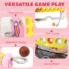 Giant 4-in-A-Row Connect Game Set, Adjustable Height Jumbo Yard Game with Golf, Basketball Hoop, Ring Toss & Mesh Pocket, Indoor & Outdoor Yard Connect Game for Kids Family and Party (New Pink) view 3