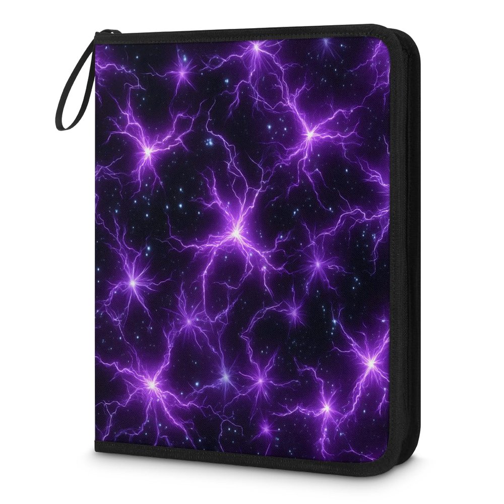 Kuquteed Purple Lightning Trading Card Binder 9 Pocket 900 Cards Holder Collector Album with 50 Removable Sleeves Toys Gifts for Boys Girls Neon Black Sports Game Cards
