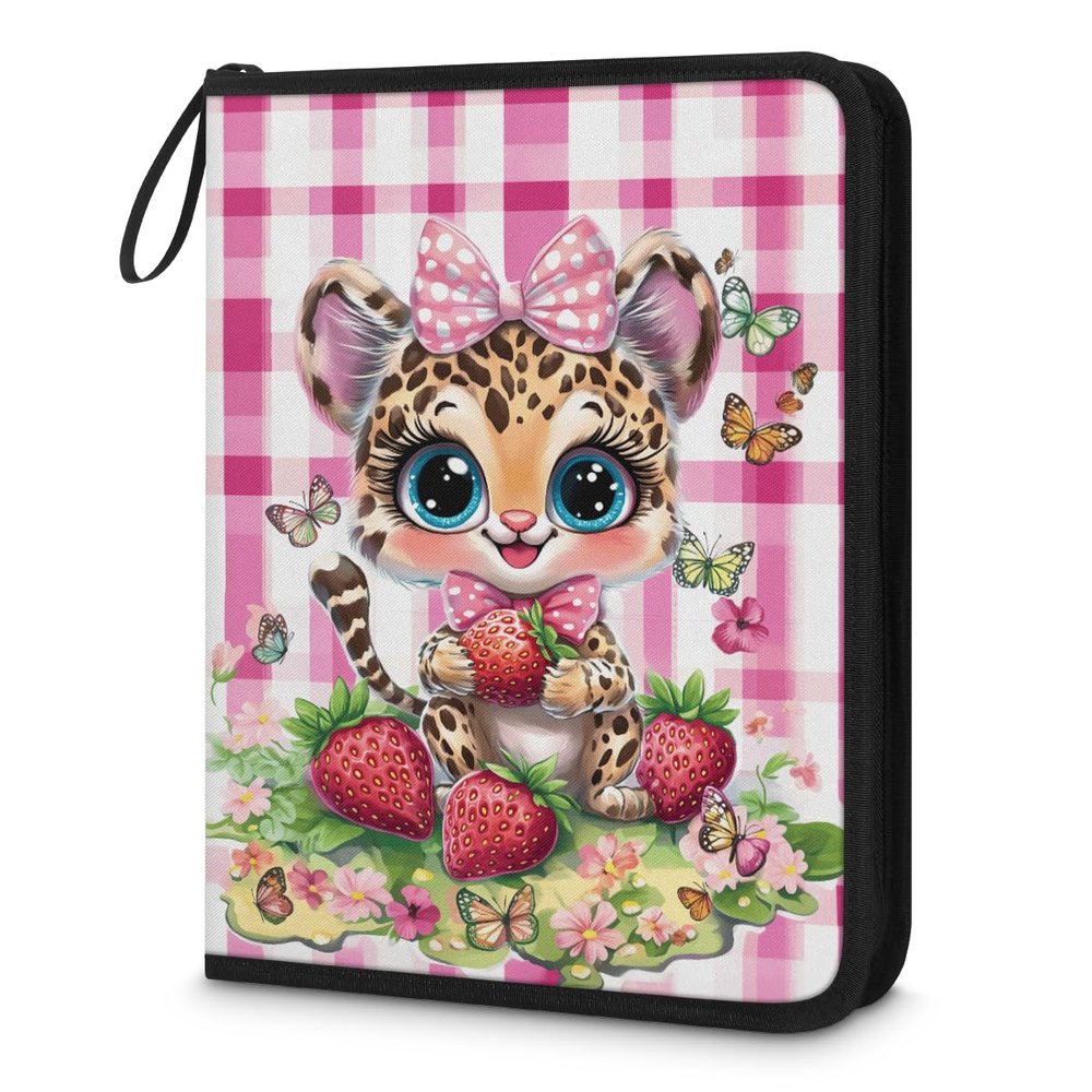 Kuquteed Cute Tiger Trading Card Binder 9 Pocket 900 Cards Holder Collector Album with 50 Removable Sleeves Gifts for Boys Girls Butterfly Strawberry Sports Game Cards