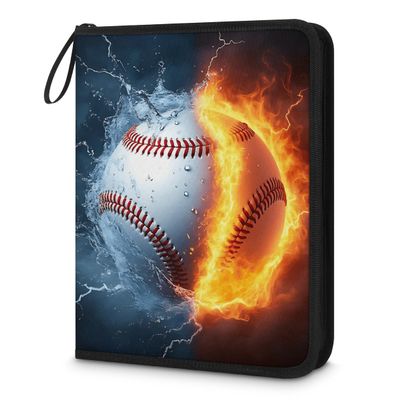Kuquteed Flame Baseball Trading Card Binder 4 Pocket 400 Cards Holder Collector Album with 50 Removable Sleeves Gifts for Boys Girls Fire Water Bases Sports Game Cards