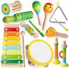 Coogam Wooden Musical Instruments for Toddlers, Tambourine Xylophone Castanet Flute Maracas Playset, Wood Percussion Rhythm Music Toy, Montessori Educational Learning Gift view 1