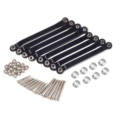 8PCS RC Car Links Set Metal Chassis Pull Rods Suspension Link Mount for 1/16 WPL C14 C24 1/12 MN D90 D91 MN40 MN45 MN96 MN99 MN99s Upgrades (Black)