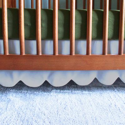 100% Microfiber Scalloped Mini Crib Skirt 24"x 38" with 10" Inch Drop Lenght with 4 Split Corners for Baby Boys Girls Soft Nursery Toddler Bed Skirt - Silver Solid
