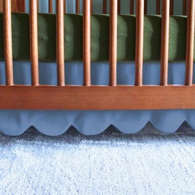 100% Microfiber Scalloped Crib Skirt 28"x 52" with 14" Inch Drop Lenght with 4 Split Corners for Baby Boys Girls Soft Nursery Toddler Bed Skirt - Medium Blue Solid