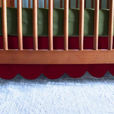 100% Microfiber Scalloped Crib Skirt 28"x 52" with 14" Inch Drop Lenght with 4 Split Corners for Baby Boys Girls Soft Nursery Toddler Bed Skirt - Burgundy Solid