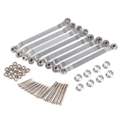 8PCS RC Car Links Set Metal Chassis Pull Rods Suspension Link Mount for 1/16 WPL C14 C24 1/12 MN D90 D91 MN40 MN45 MN96 MN99 MN99s Upgrades (Silver)