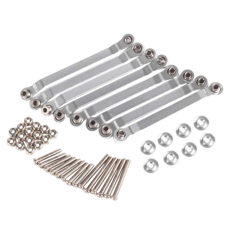 8PCS RC Car Links Set Metal Chassis Pull Rods Suspension Link Mount for 1/16 WPL C14 C24 1/12 MN D90 D91 MN40 MN45 MN96 MN99 MN99s Upgrades (Silver)