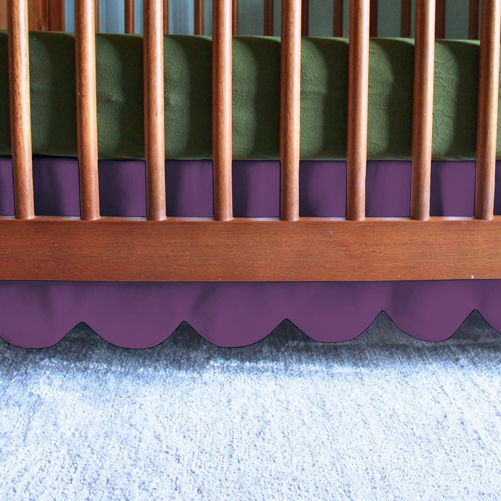 100% Microfiber Scalloped Crib Skirt 28"x 52" with 16" Inch Drop Lenght with 4 Split Corners for Baby Boys Girls Soft Nursery Toddler Bed Skirt - Plum Solid