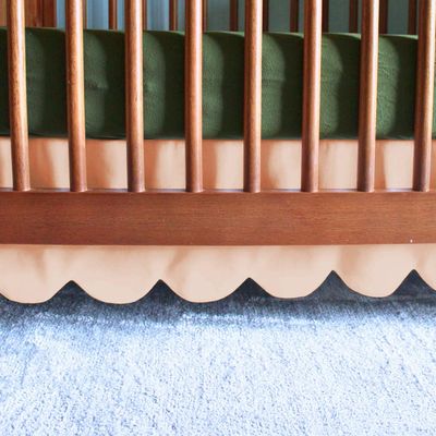 100% Microfiber Scalloped Crib Skirt 28"x 52" with 14" Inch Drop Lenght with 4 Split Corners for Baby Boys Girls Soft Nursery Toddler Bed Skirt - Blush Solid