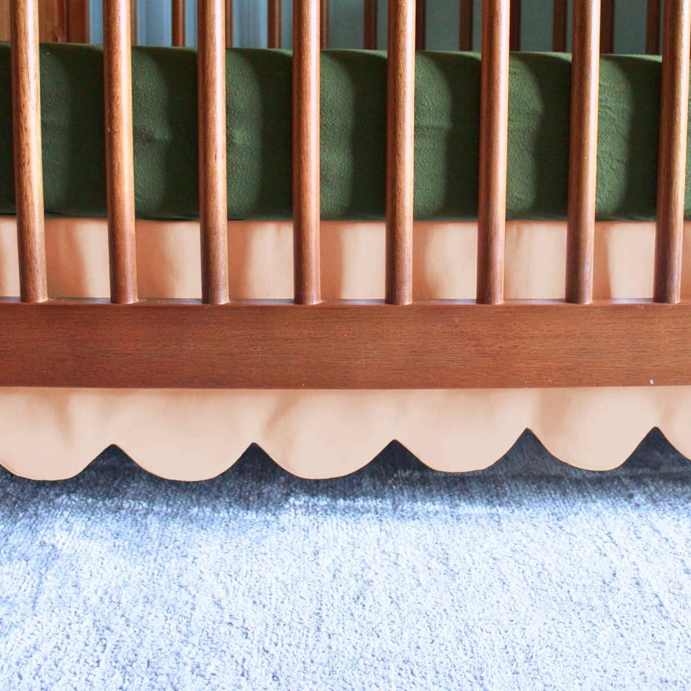 100% Microfiber Scalloped Crib Skirt 28"x 52" with 14" Inch Drop Lenght with 4 Split Corners for Baby Boys Girls Soft Nursery Toddler Bed Skirt - Blush Solid