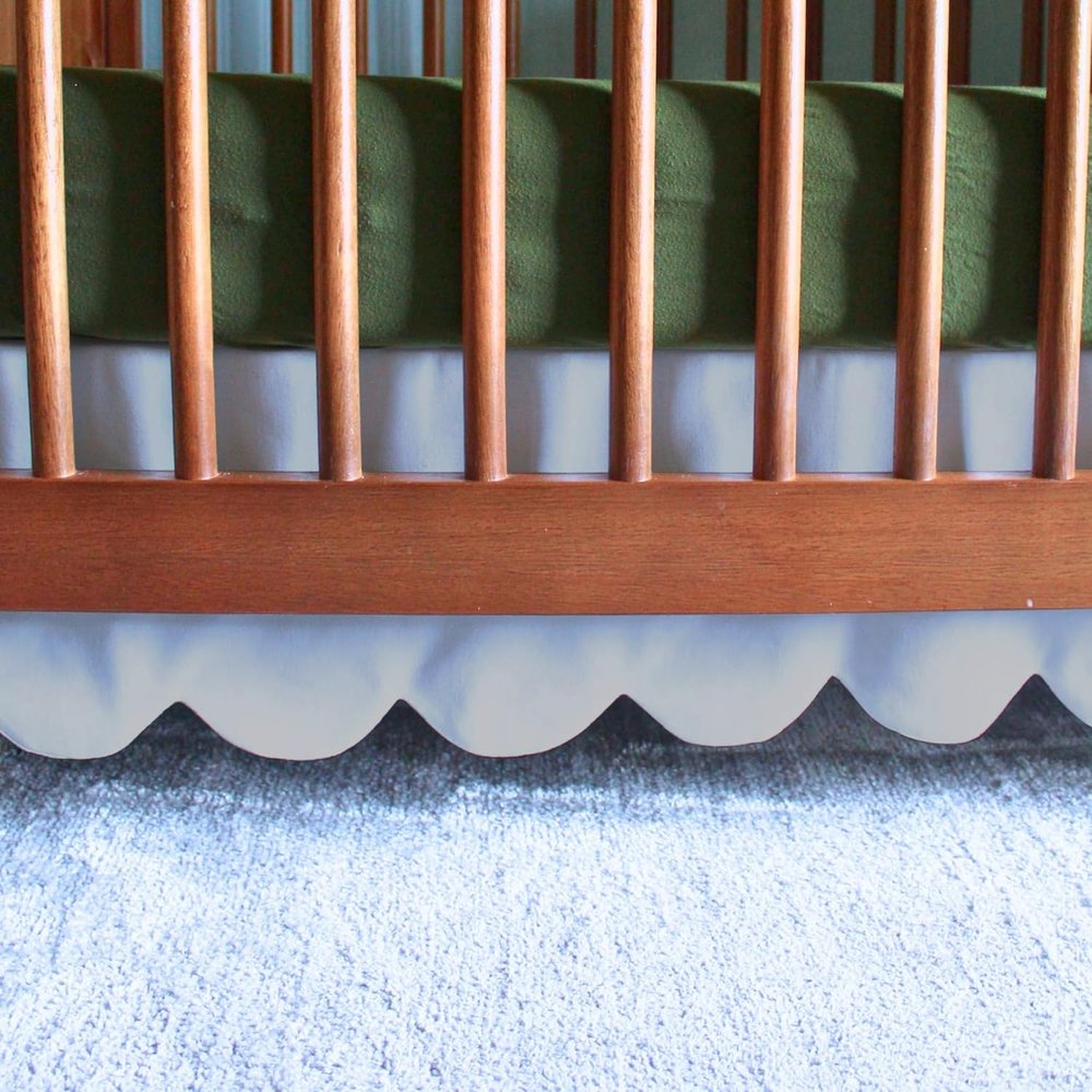 100% Microfiber Scalloped Crib Skirt 28"x 52" with 14" Inch Drop Lenght with 4 Split Corners for Baby Boys Girls Soft Nursery Toddler Bed Skirt - Silver Solid