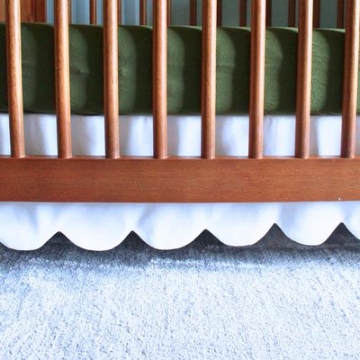100% Microfiber Scalloped Crib Skirt 28"x 52" with 16" Inch Drop Lenght with 4 Split Corners for Baby Boys Girls Soft Nursery Toddler Bed Skirt - White Solid