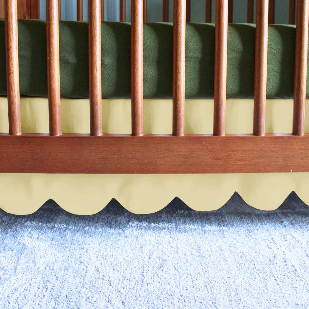 100% Microfiber Scalloped Crib Skirt 28"x 52" with 14" Inch Drop Lenght with 4 Split Corners for Baby Boys Girls Soft Nursery Toddler Bed Skirt - Ivory Solid