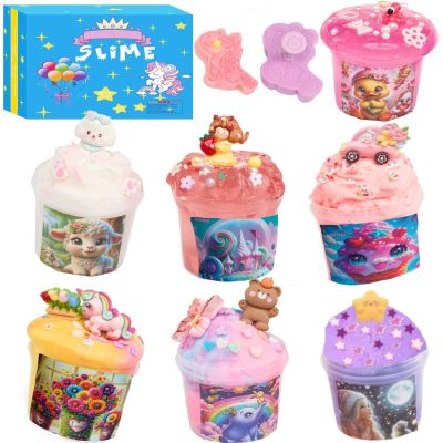 Slime 7 Packed for Kids,Super Soft and Non-Sticky Stress Relief Clear Slime Kit Toy for Christmas Day Gift,DIY Butter Slime Party Favor (Type 7)