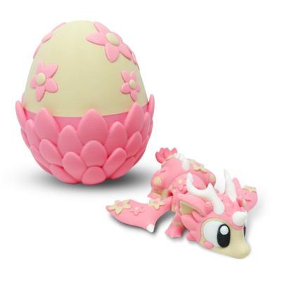Articulated Dragon with Fantasy Egg  3D Printed Mythical Creature Gift, Posable Jointed Companion, Collectible Detailed Shelf or Desk Decoration - For Adults (Cherry Blossom Dragon + Egg)