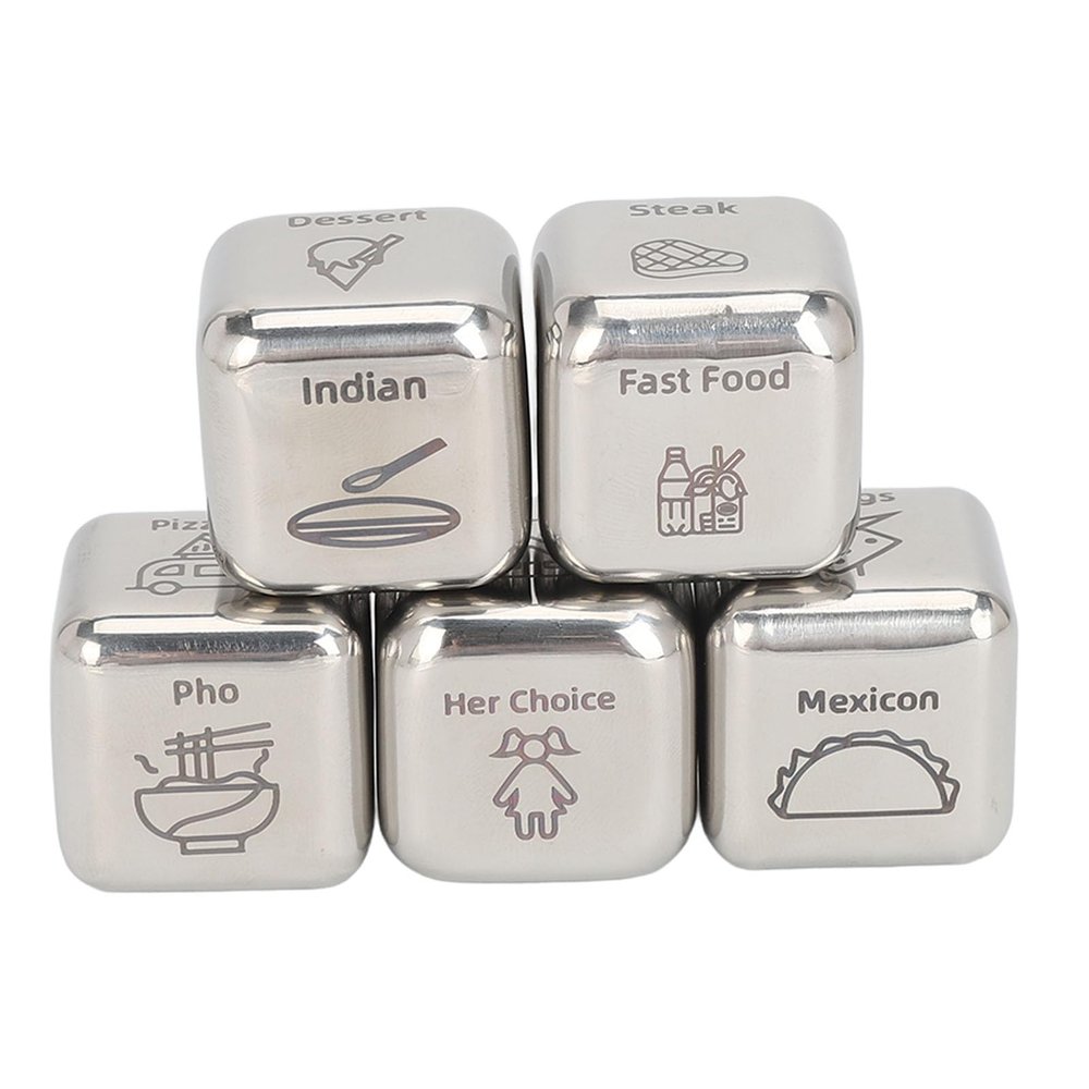 5pcs Dinner Dice Set, Funny Stainless Steel Food Decision Dice, Excellent for Valentines or Birthday, Adds Excitement to Mealtime