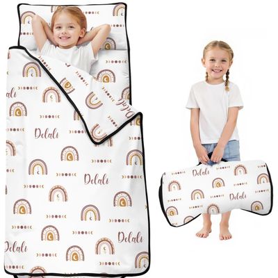 Personalized Toddler Nap Mat with Name for Kids Custom Rainbow Sleeping Bag with Pillow & Blanket for Girls Ideal Slumber Bags for Daycare, Preschool & Kindergarten