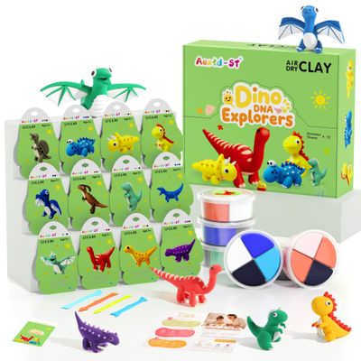 Air Dry Clay Kit - Dinosaur Theme, Modeling Clay for Kids, DIY Model Magic with Sculpting Tools and Tutorials, 12 Boxes Molding Clays, Ultra Light, Soft & Non-Sticky, Arts and Crafts Gift for Kids