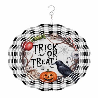 Halloween Wind Spinners, Trick OR Treat Crown Pumpkin Checked Plaid Hanging Wind Spinners for Yard and Garden 3D Stainless Steel Metal Sculptures Crafts Ornaments 10 Inch