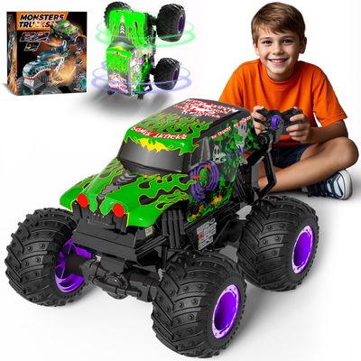 Gohero Monster Trucks for Boys Age 4-7, 2.4Ghz RC Zombie Monster Truck Toys with Stunt, 360Spin & Drift, 1:20 Scale Remote Control Car with Light & Sounds, Gift for 3 5 6 8 Year Old Boys&Girls.