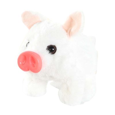 JCRBILW Electric Walking Plush Pig, Moving Mouth Piggy Toy, Vivid Funny Animated Interactive Stuffed Animal for Kids Gift, White