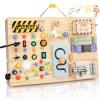 Joyreal Wooden Busy Board Montessori Toys for Toddlers, Sensory Activity Board with LED Lights, Music Box & Locks, Educational Learning Toy Gifts for Boys and Girls view 1