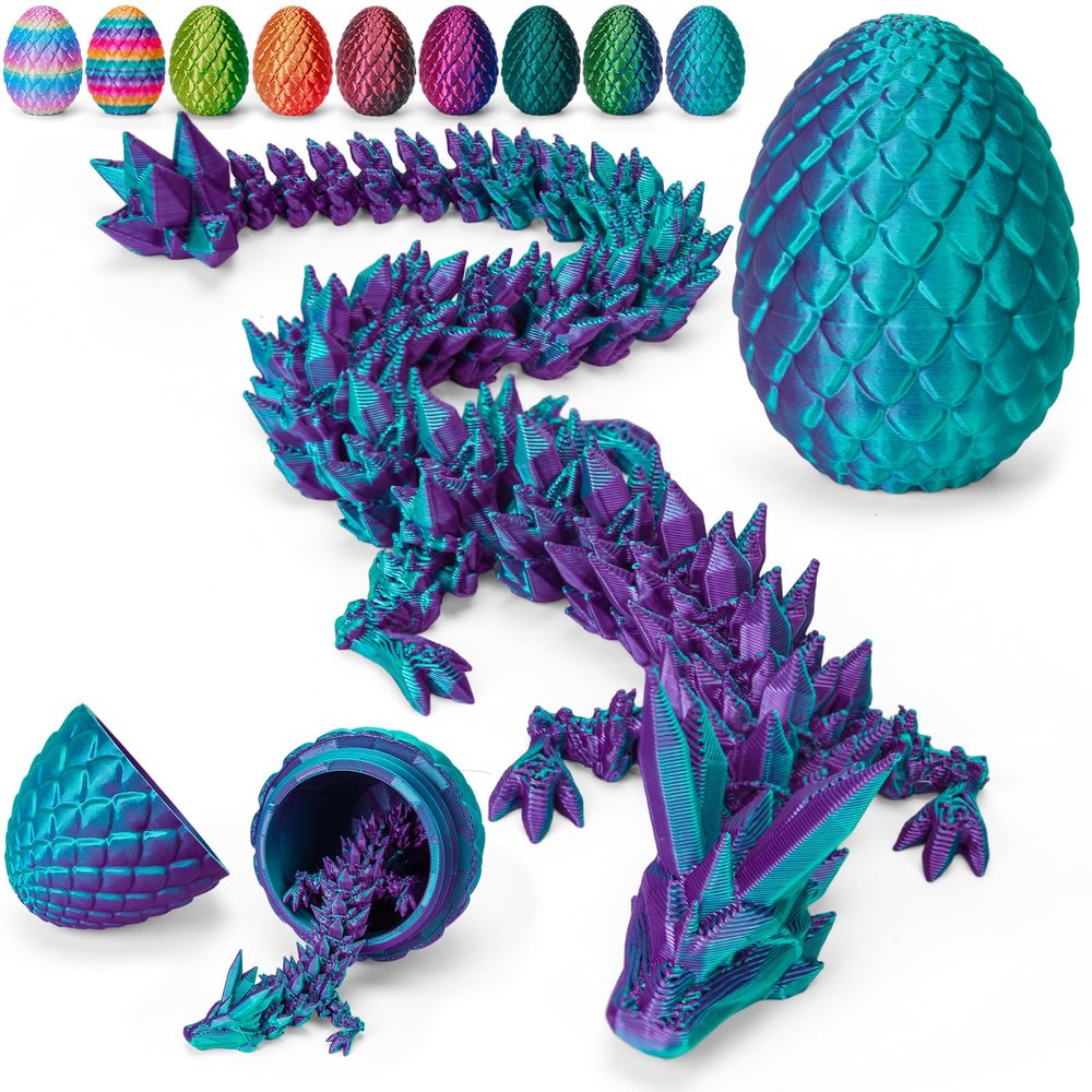 TBOLINE 12" 3D Printed Dragon Egg, Cool 3D Printer Articulated Crystal Dragon Toys for Kids, Surprise Animals Figurines Fidget Dinosaur Eggs Toys for Boys Kids Teen 5-7 4-6 8-12