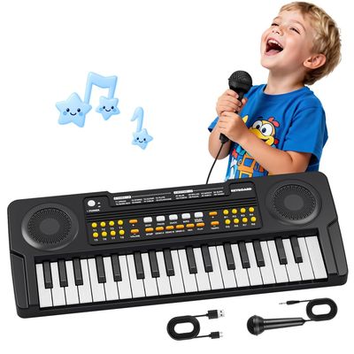 Upgraded Kids Piano Keyboard 37 Keys Toddler Keyboard with Microphone Learning Instrument Musical Toys for 3 4 5 6 Boys Girls Birthday Gift, Black