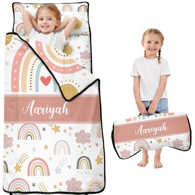 Personalized Toddler Nap Mat with Name for Kids Custom Rainbow Sleeping Bag with Pillow & Blanket for Girls Ideal Slumber Bags for Daycare, Preschool & Kindergarten