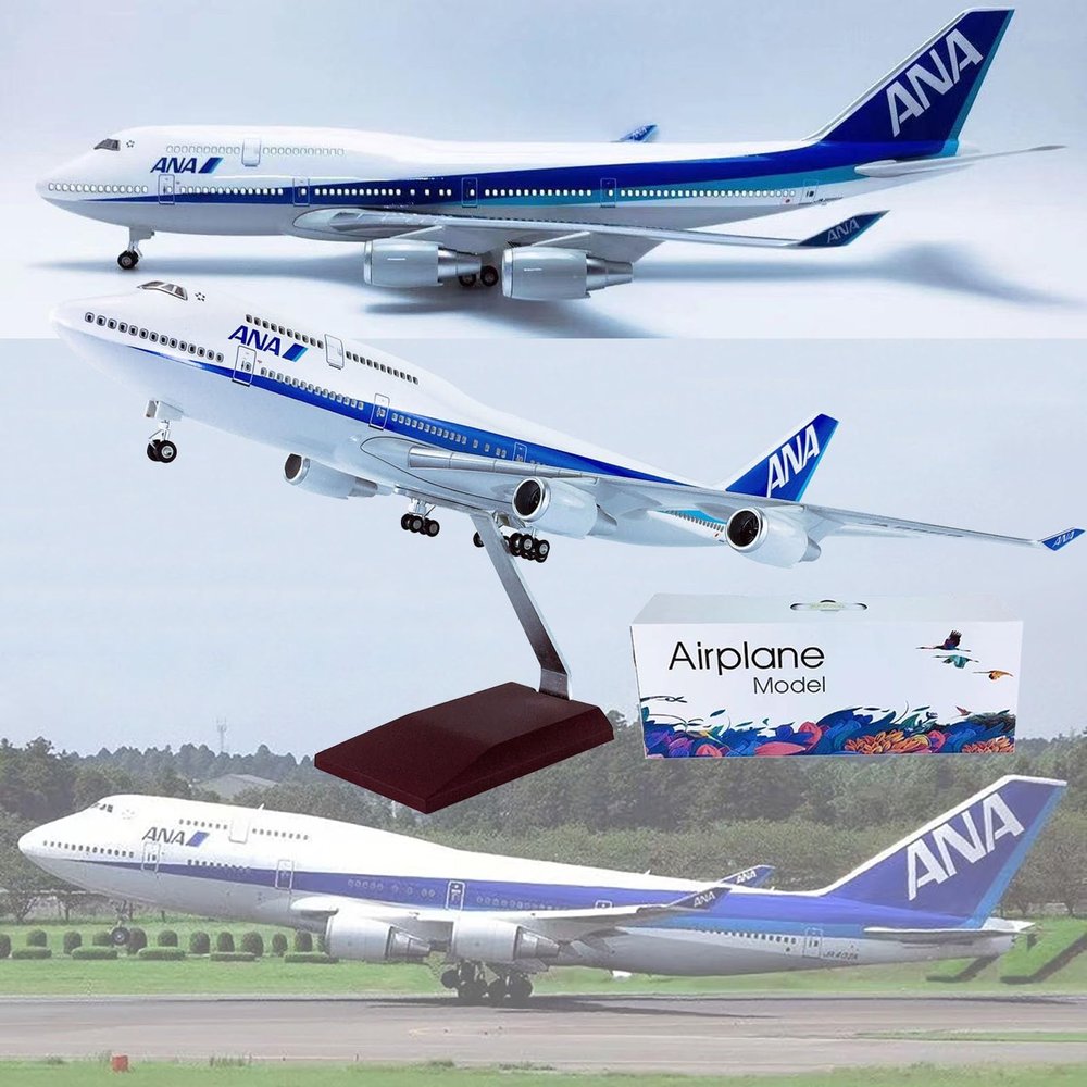 18.5Inch 1:150 Model Jet Airplane Model ANA B747-400 with Wheels Display Model Plane Resin for Collection Or Gift Ornament(ANA-B747-LED)