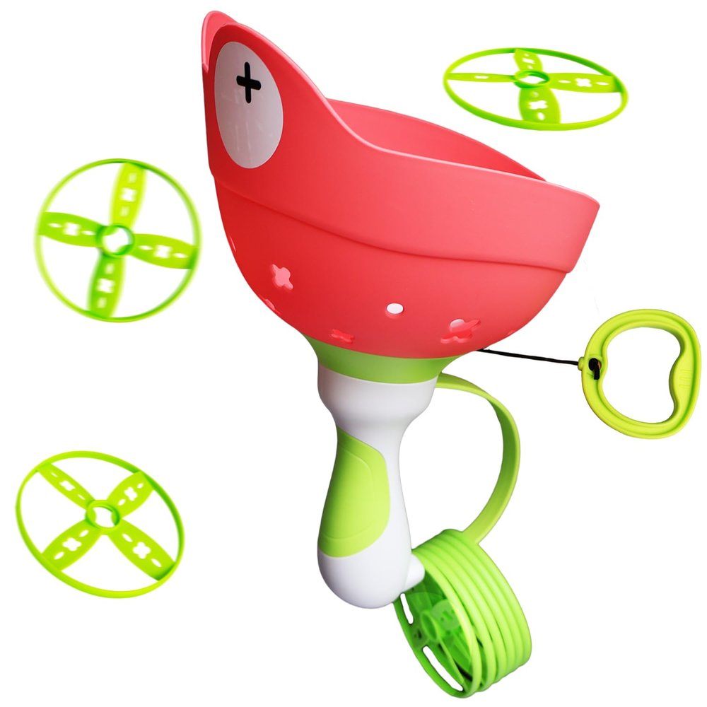 SUHEEUS Disc Launcher Toy Kids Yard Flying Spinner Fairy Hover Helicopter Propeller Toy Outdoor Capture Catching Chasing Game Gift for Boy Girl Age 4 5 6 7 8 9 10 (red, 1 Pack)