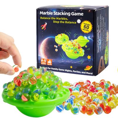 Boitlife Marbles Balance Game for Kids - 60 Colorful Marbles Built-in Storage, Fun Family Party Games,Challenge Board Games for Kids & Adults,1-4 Players, Christmas Birthday Gifts Toys for Kids