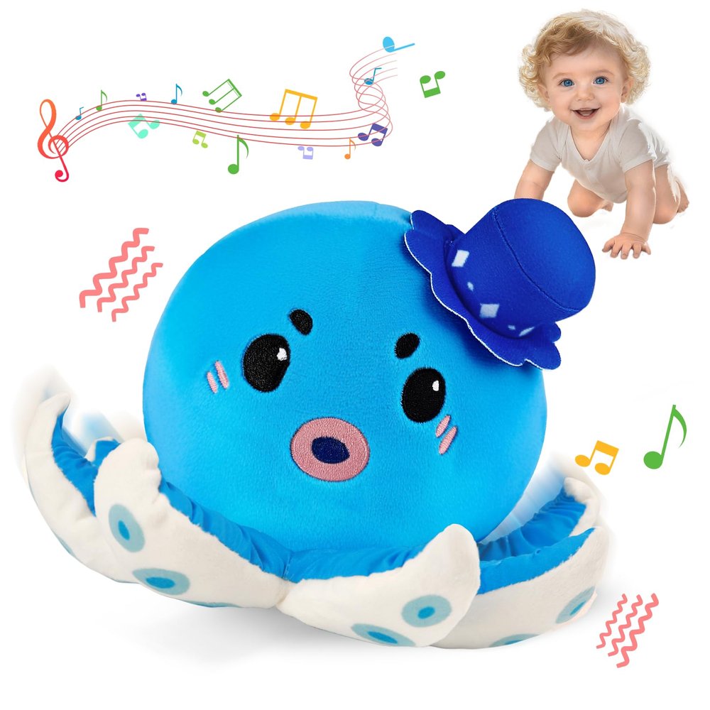 Baby Musical Toy for 6-12 Months, Rechargeable Crawling Octopus Plush with 40 Songs & Voice Recording  Interactive Tummy Time Toy, Soft Sensory Toy for Toddlers 1-3, Baby Gifts for 1 Year Old