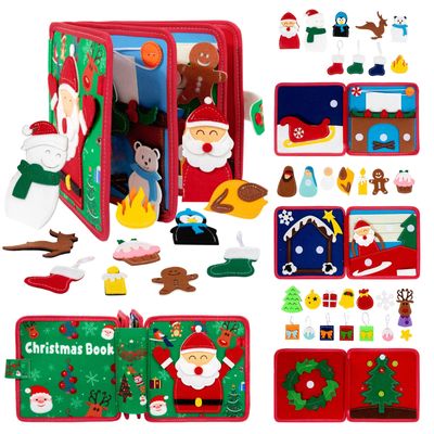 Montessori Christmas Busy Book for Toddlers 1-3- Learning Busy Book with Santa,Tree Decorating,Nativity-Autism Sensory Toy for Toddler 3-5 Airplane Travel Toy,Christmas Toddler Gifts for Girls & Boy