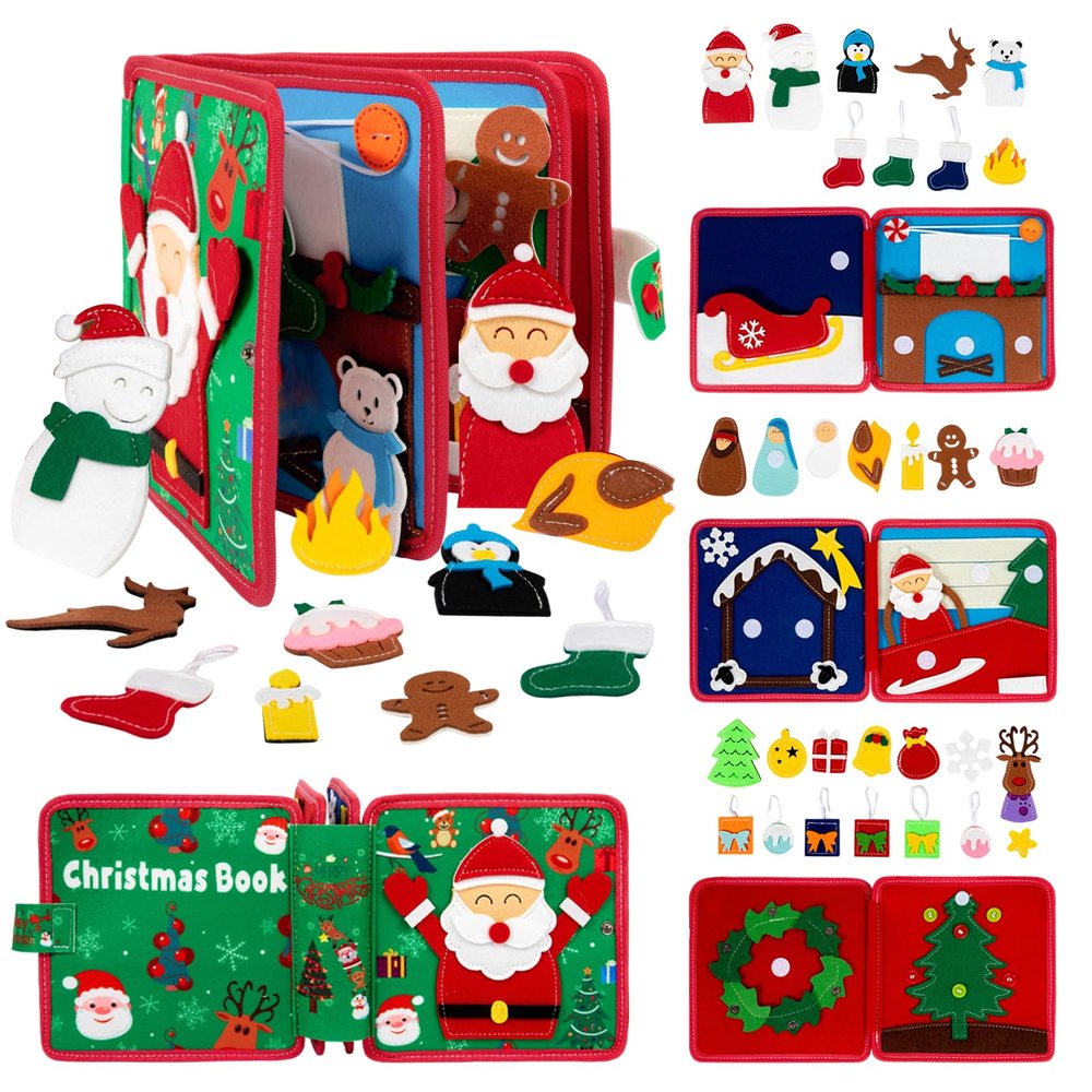 Montessori Christmas Busy Book for Toddlers 1-3- Learning Busy Book with Santa,Tree Decorating,Nativity-Autism Sensory Toy for Toddler 3-5 Airplane Travel Toy,Christmas Toddler Gifts for Girls & Boy