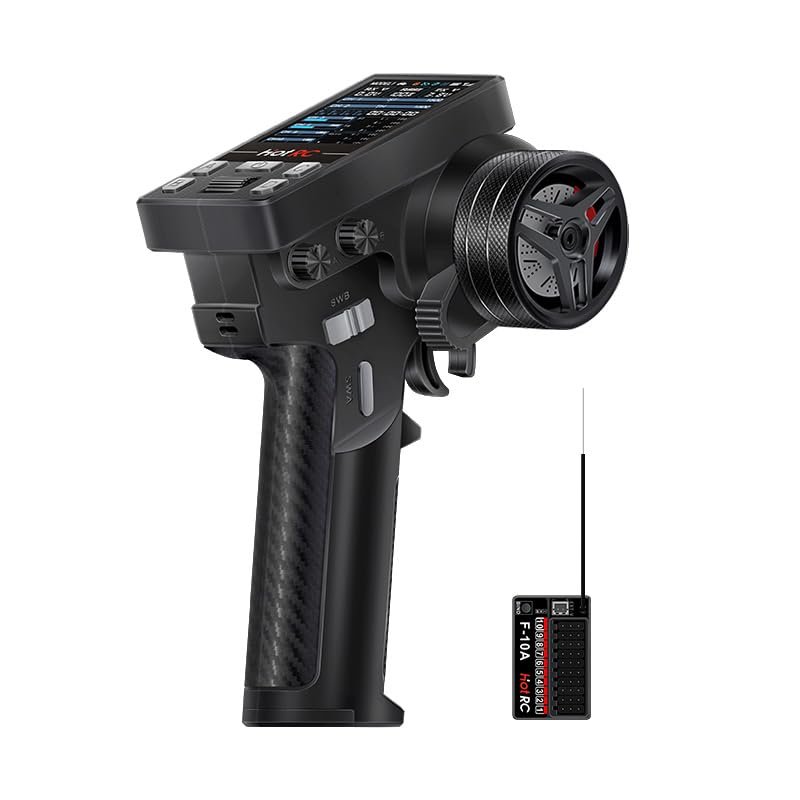 GLOBACT HOTRC CT-10B 2.4G 10CH Radio Transmitter & Receiver Metal Handwheel 10 Channel RC Controller for 1/8 1/10 1/18 1/24 RC Crawler Drift Truck Car Boat Tank TRX4 TRX4M SCX10 SCX24 Upgrades