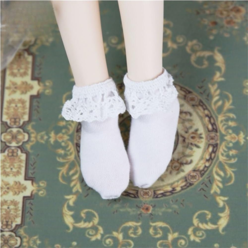 1/3 1/4 1/6 BJD Doll Lace Socks Ankle Socks Short Socks for 30 cm/45 cm/60 cm Doll Socks Clothes Accessories(White,1/3)