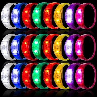 96 Pcs LED Glow Bracelets Sound Activated Light Up Bracelets for Adults Glow in the Dark Party Supplies Birthday Party Favors for Christmas, Halloween, Rave, New Year, Concert (Red,Hot Pink,Blue,Green,Purple,Yellow,White,Orange)