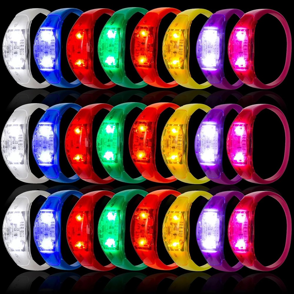 96 Pcs LED Glow Bracelets Sound Activated Light Up Bracelets for Adults Glow in the Dark Party Supplies Birthday Party Favors for Christmas, Halloween, Rave, New Year, Concert (Red,Hot Pink,Blue,Green,Purple,Yellow,White,Orange)