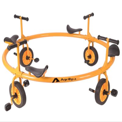 Ageliya Preschool Pedal Vehicles for Kids Aged 3+, Rotating Bike 4 Seats 360 Spin for Daycare Kindergarten Playground and Classroom Outdoor Play Equipment Yellow
