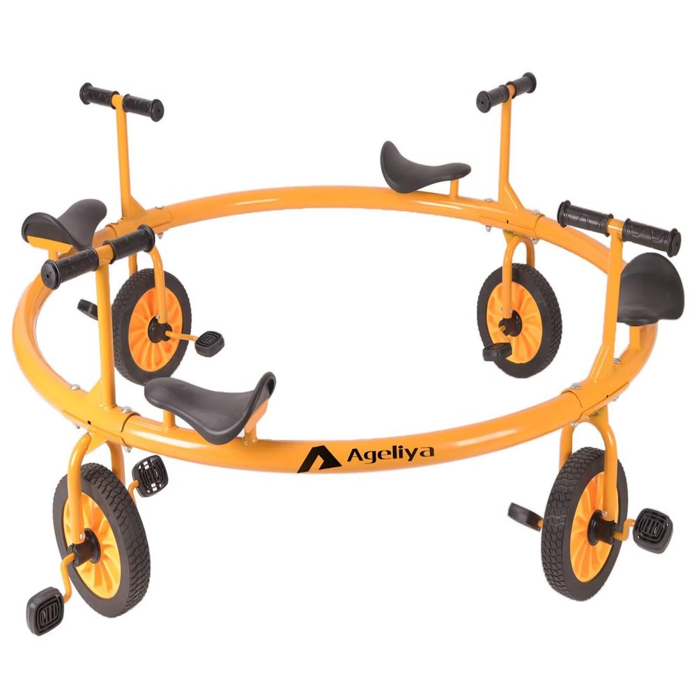 Ageliya Preschool Pedal Vehicles for Kids Aged 3+, Rotating Bike 4 Seats 360 Spin for Daycare Kindergarten Playground and Classroom Outdoor Play Equipment Yellow