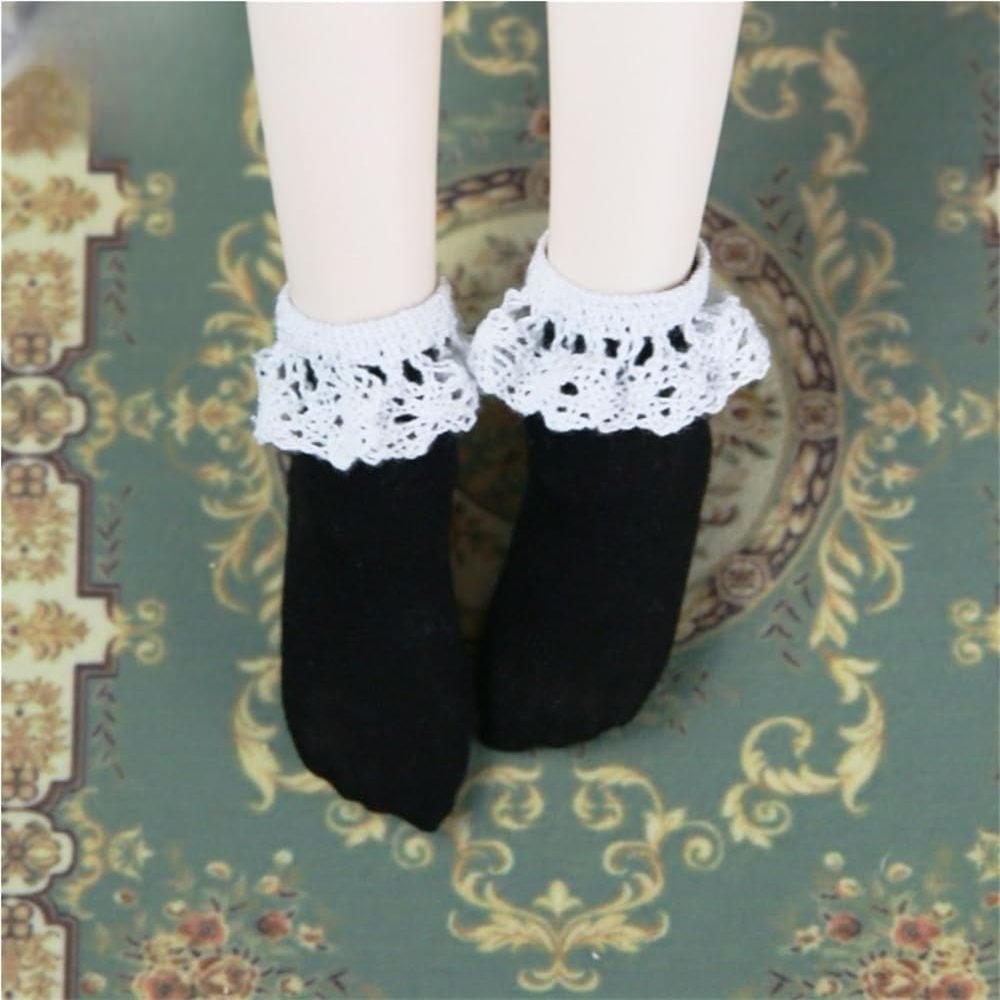 1/3 1/4 1/6 BJD Doll Lace Socks Ankle Socks Short Socks for 30 cm/45 cm/60 cm Doll Socks Clothes Accessories(Black,1/4)