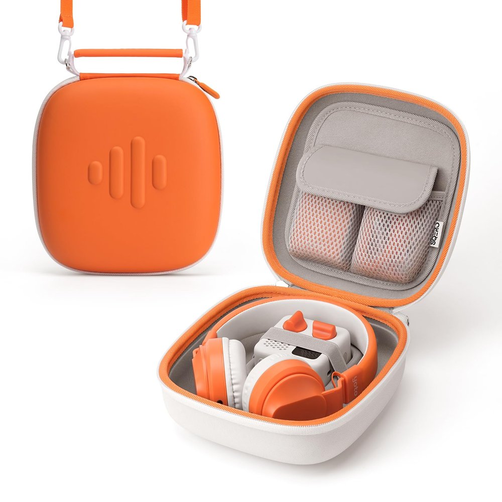 Case Compatible with Yoto Mini (2024 Edition) & Accessories, Travel Protective Hard Shell for Player, Headphones, Carrying Case with Shoulder Strap, Hold Up to 60 Audiobook Cards, Orange