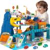 MSKOLER Dinosaur Race Car Tracks for Toddlers 2-4 Years, Dinosaur Climbing Hills Railcar, Toy Car Track Play Set with 7 Small Race Cars, Preschool Birthday Gifts for 3 4 5 6 7 8 Year Old Boys Girls view 1