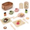 Wooden Tea Party Set for Toddlers, 29 PCS Silicone & Wooden Kids Tea Set with Felt Storage Basket, Neutral Scandinavian Style Cups Plates & Pretend Desserts, Gift for Ages 3-6 view 1
