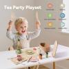 Wooden Tea Party Set for Toddlers, 29 PCS Silicone & Wooden Kids Tea Set with Felt Storage Basket, Neutral Scandinavian Style Cups Plates & Pretend Desserts, Gift for Ages 3-6 view 4