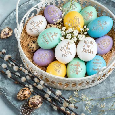 Colingmill 17 Pcs Easter Eggs 2.4" Tall Wooden Laser Engraved Fake Eggs for Craft Easter Hunt Basket Stuffers Fillers Party Supplies(Colorful)
